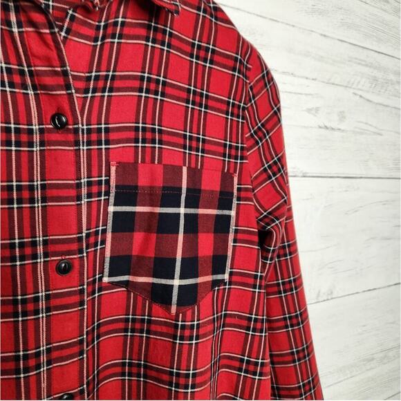 Madewell Size XS‎ Red Classic Ex-Boyfriend Shirt in Plaid Patchwork - Picture 12 of 13